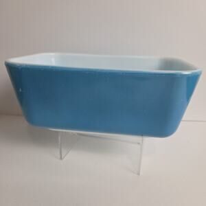 Vintage MCM PYREX #502-B Blue Refrigerator “Fridgie” Dish Mini Loaf Pan